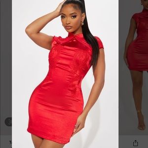 Tao Satin Mini Dress Red - Lunar New Year Qi Pao